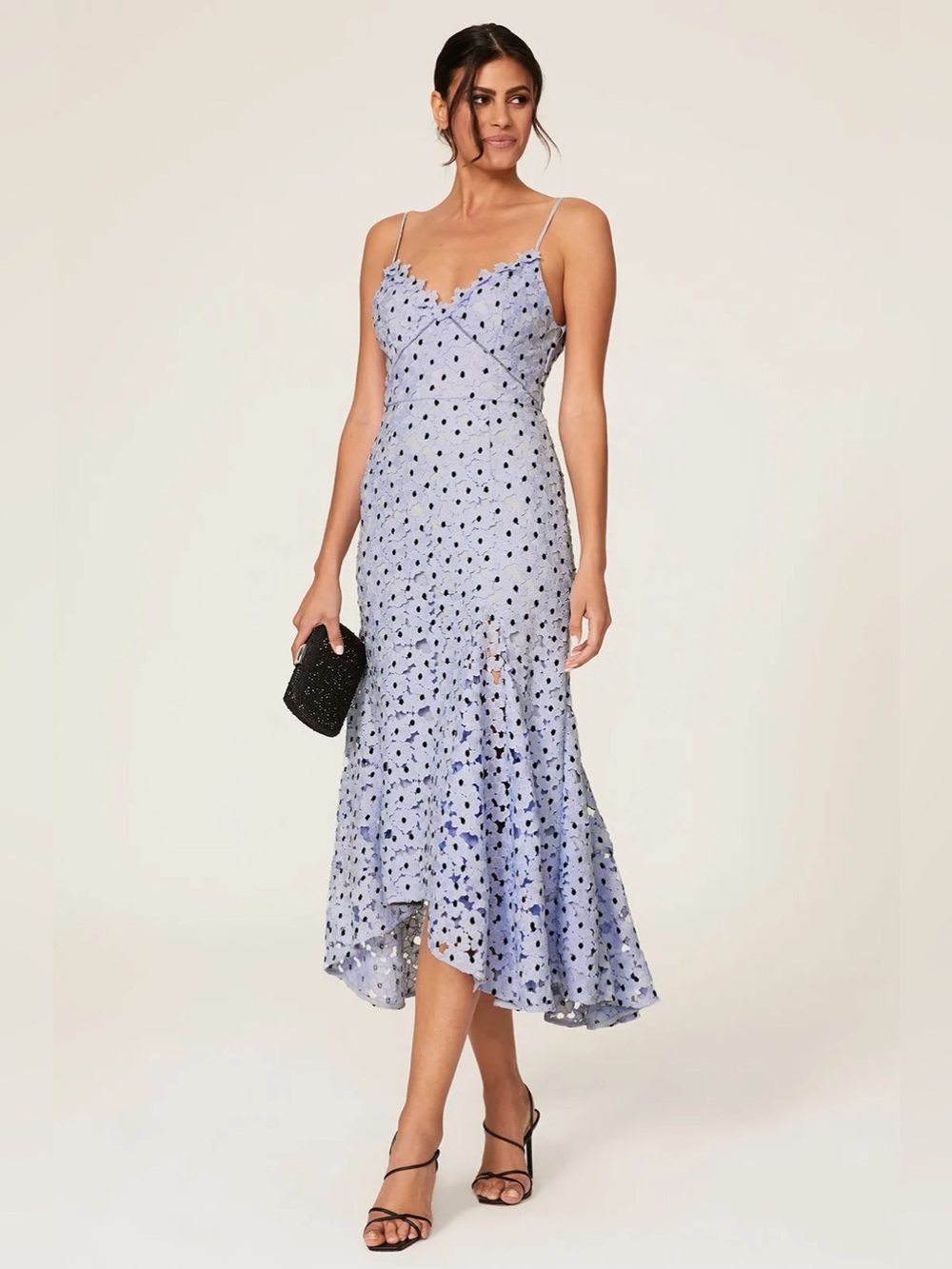 Sau Lee Lucy Polka Dot Eyelet Lace Tea Midi Dress Light Blue Size 0